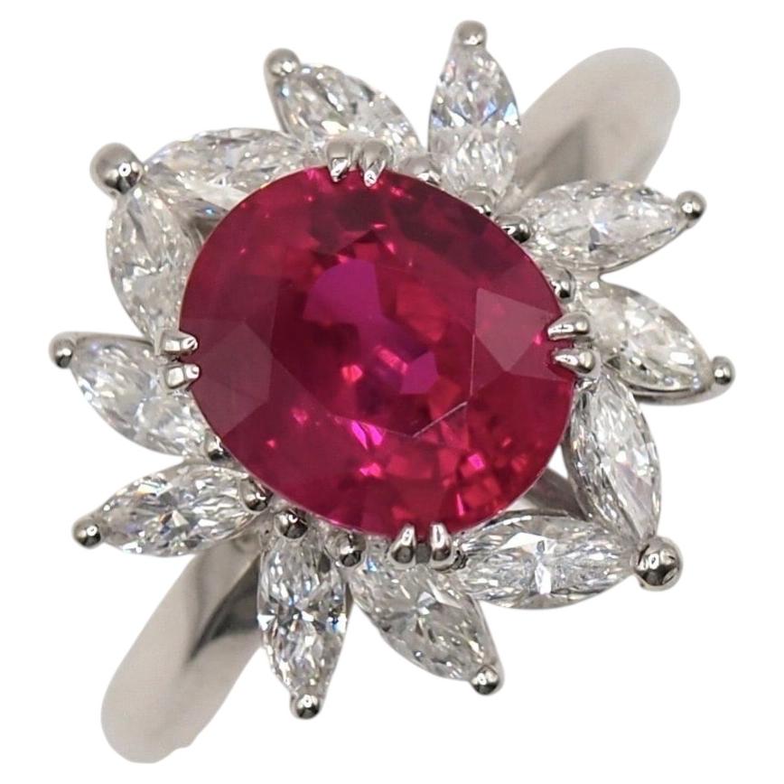 GIA Certified 3.03 Carat Burma Ruby Diamond Platinum Ring