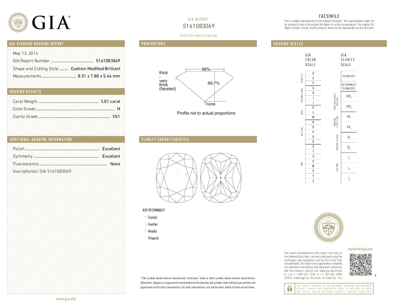 Taglio cuscino Anello in platino con diamante brillante modificato a cuscino da 3,03 carati certificato GIA in vendita