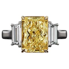 GIA Certified 3.01 Carat Radiant Cut Fancy Intense Yellow Diamond Trapezoid Ring