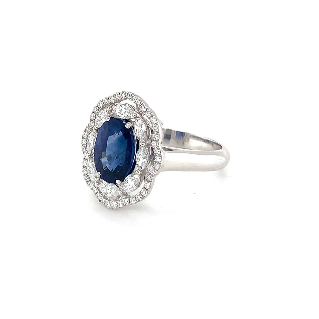 GIA Certified 3.03 Carat Natural Blue Sapphire and Diamond Ring For Sale 1