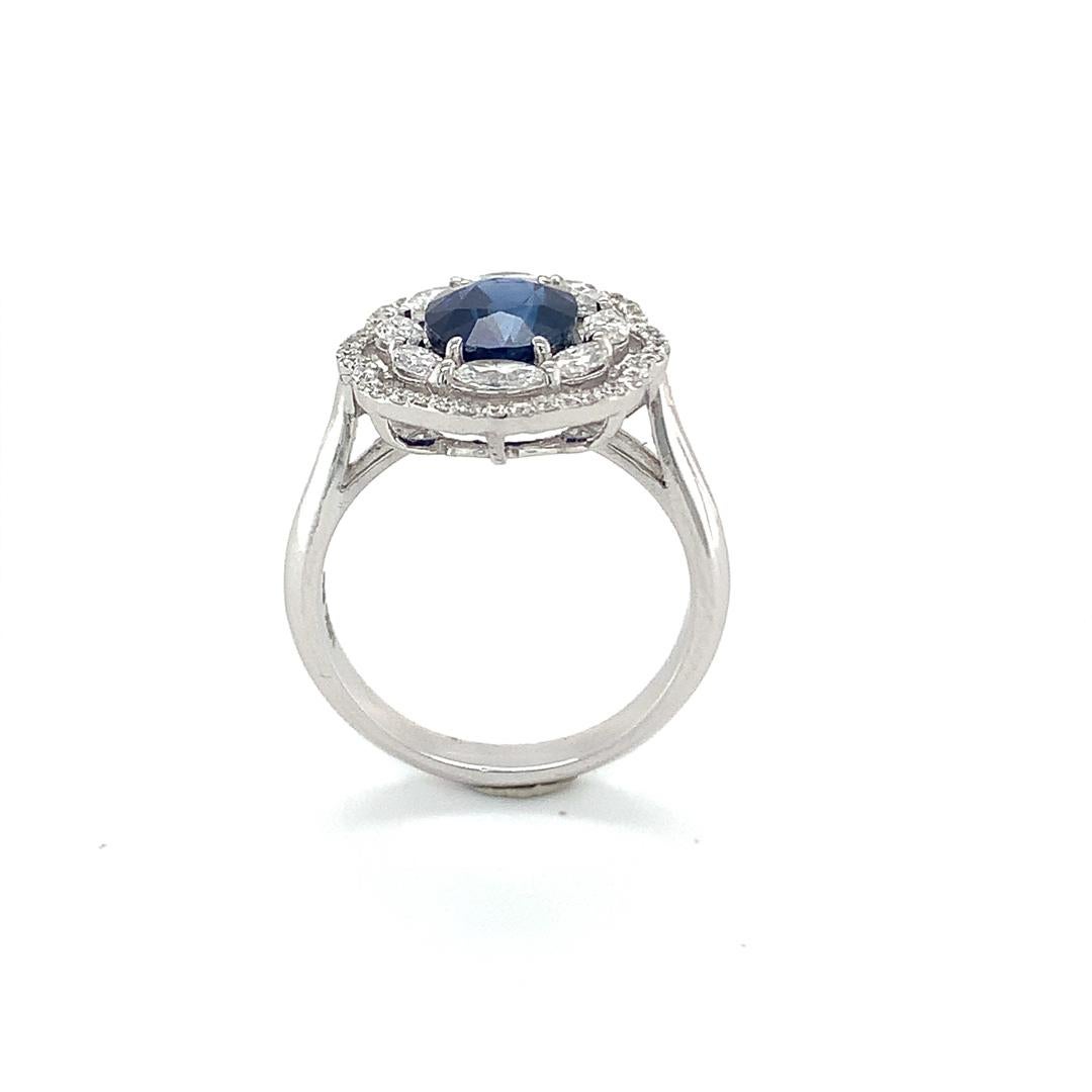GIA Certified 3.03 Carat Natural Blue Sapphire and Diamond Ring For Sale 2
