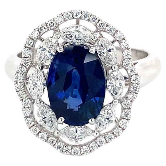 GIA Certified 3.03 Carat Natural Blue Sapphire and Diamond Ring For Sale