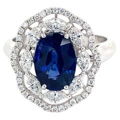 GIA Certified 3.03 Carat Natural Blue Sapphire and Diamond Ring