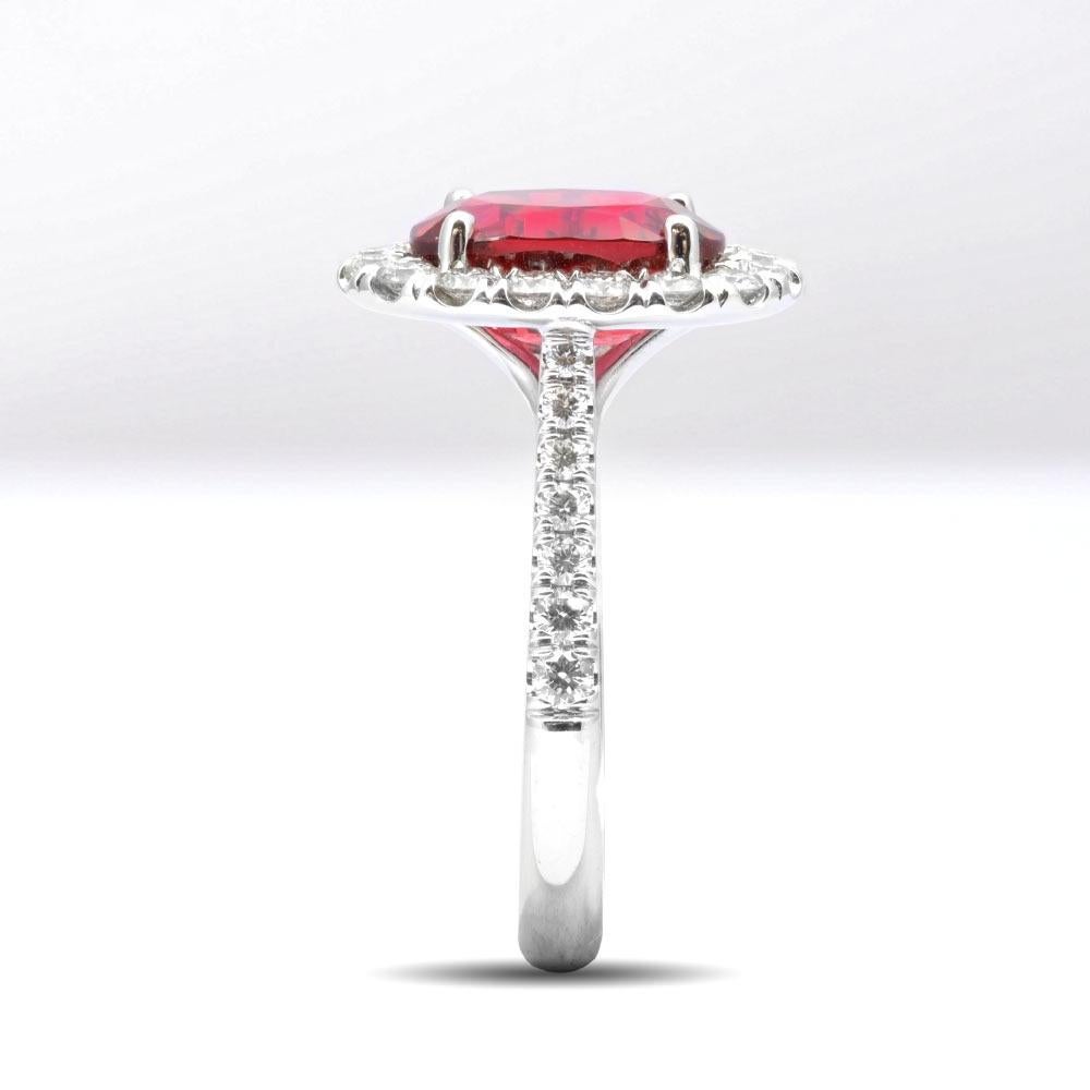 Oval Cut GIA Certified Natural Red Spinel 3.03 Carat  in 14K White Gold Ring with Diamond For Sale