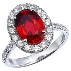 GIA Certified Natural Red Spinel 3.03 Carat  in 14K White Gold Ring with Diamond