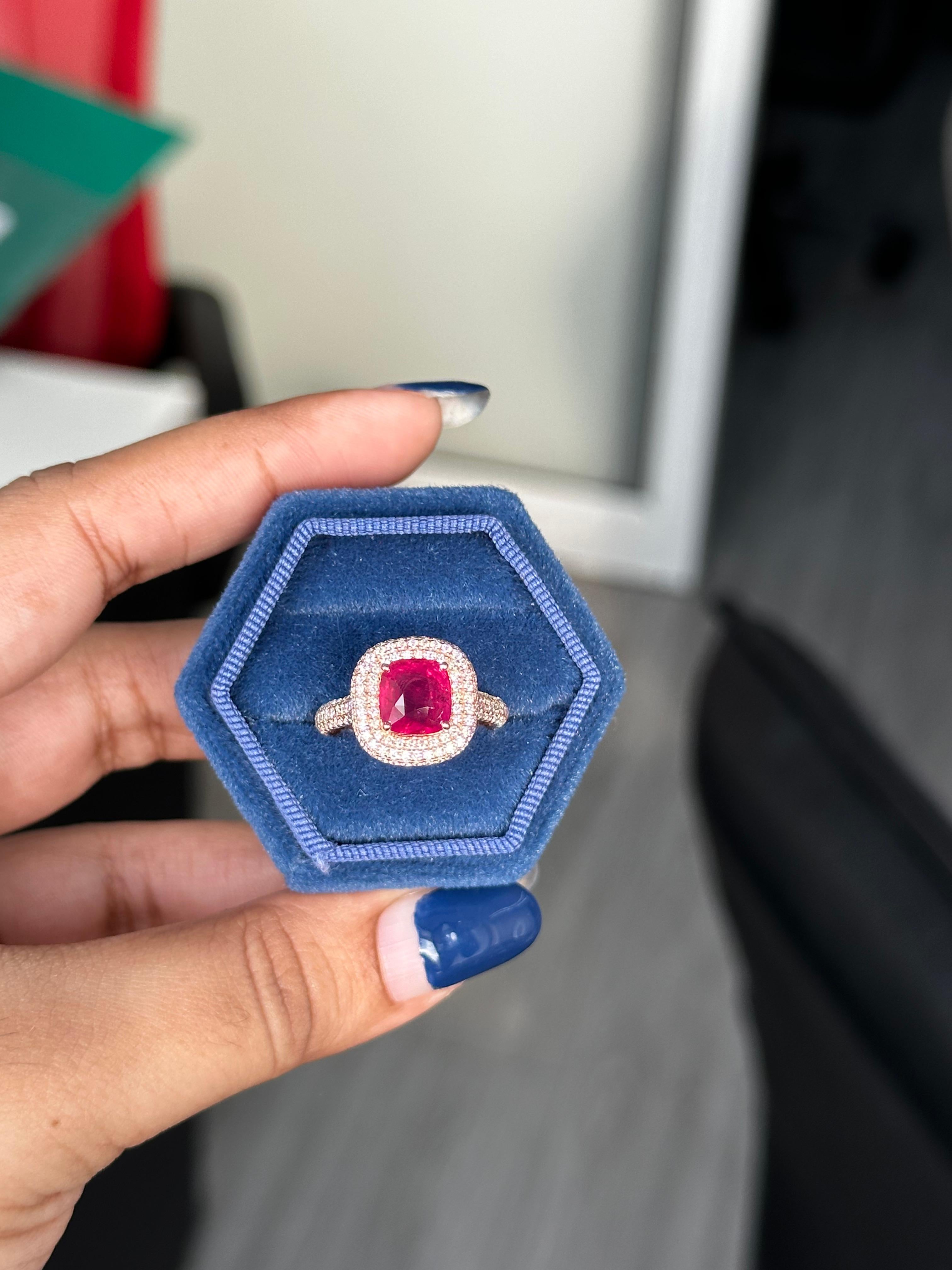 Anello di diamanti di rubino del Mozambico certificato GIA da 3,03 carati senza calore in vendita 4