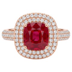 GIA Certified 3.03 Carat No-Heat Mozambique Ruby Diamond Ring