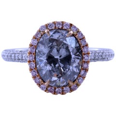GIA Certified 3.03 Carat Oval Natural Light Blue SI2 Diamond Engagement Ring
