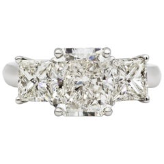 GIA Certified 3.03 Carat Radiant Cut Diamond Three-Stone Engagement Ring