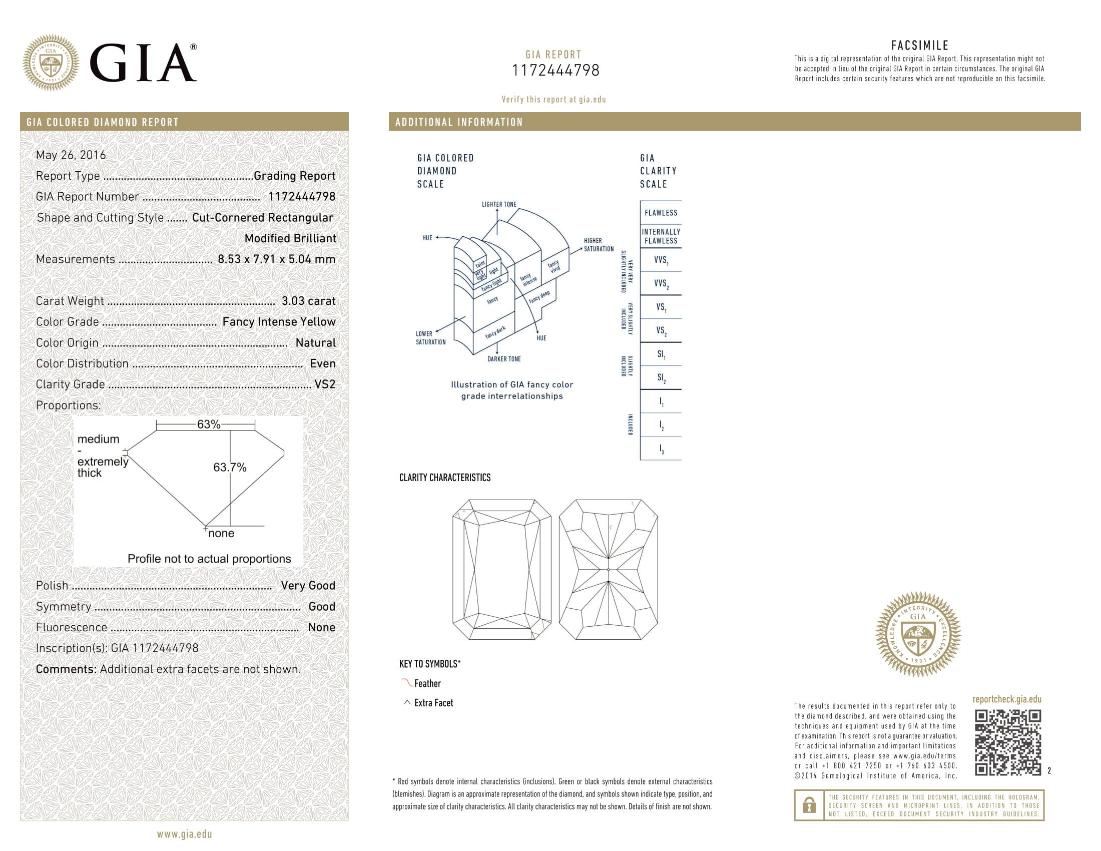 GIA Certified 3.03 Carat Radiant Cut Yellow Diamond Ring For Sale 1