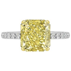 GIA Certified 3.03 Carat Radiant Cut Yellow Diamond Ring