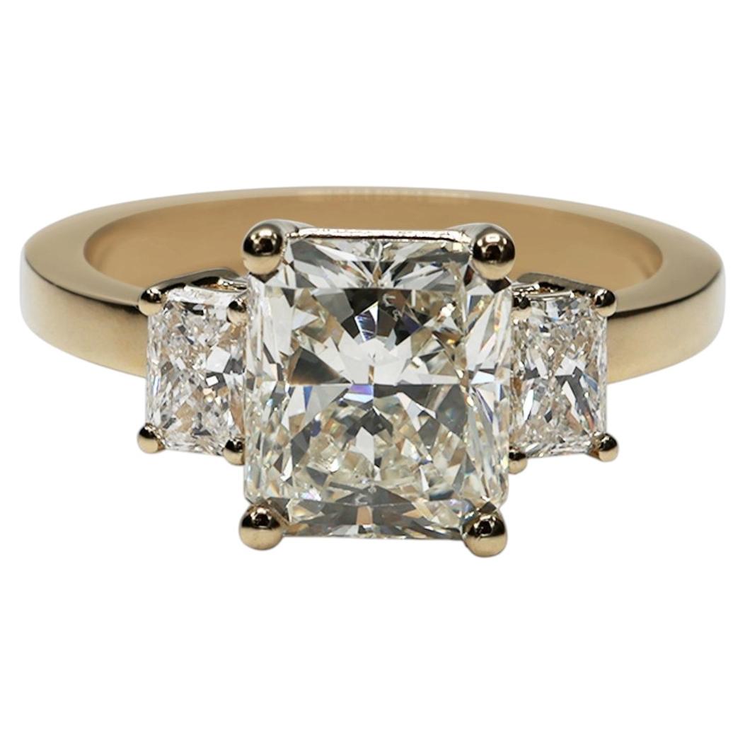GIA Certified 3.03 Carat Radiant Natural Diamond Three Stone Engagement Ring