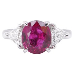 GIA Certified 3.03 Carat Rare 'Thailand' Ruby and Diamond Solitaire Ring
