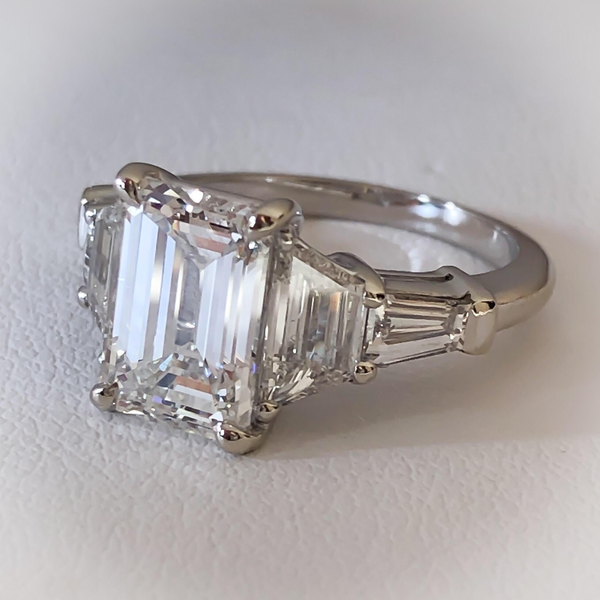 GIA Certified 3.03 Emerald Cut Diamond White Gold Engagement Ring In Excellent Condition In Carmel-by-the-Sea, CA