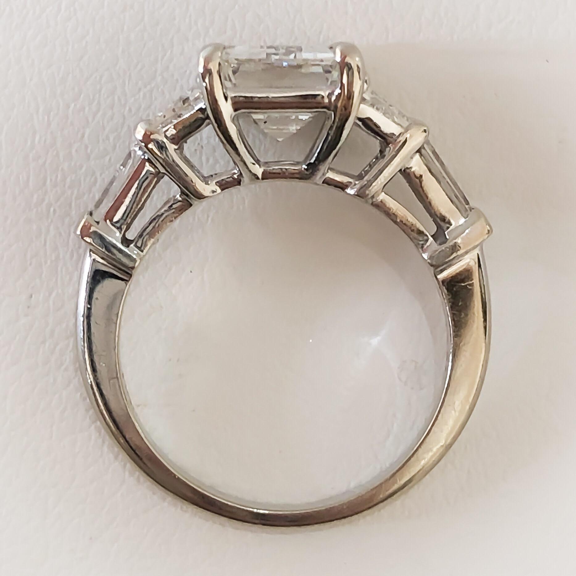 Women's GIA Certified 3.03 Emerald Cut Diamond White Gold Engagement Ring