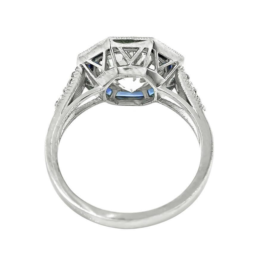Round Cut GIA Certified 3.03ct Diamond Sapphire Engagement Ring