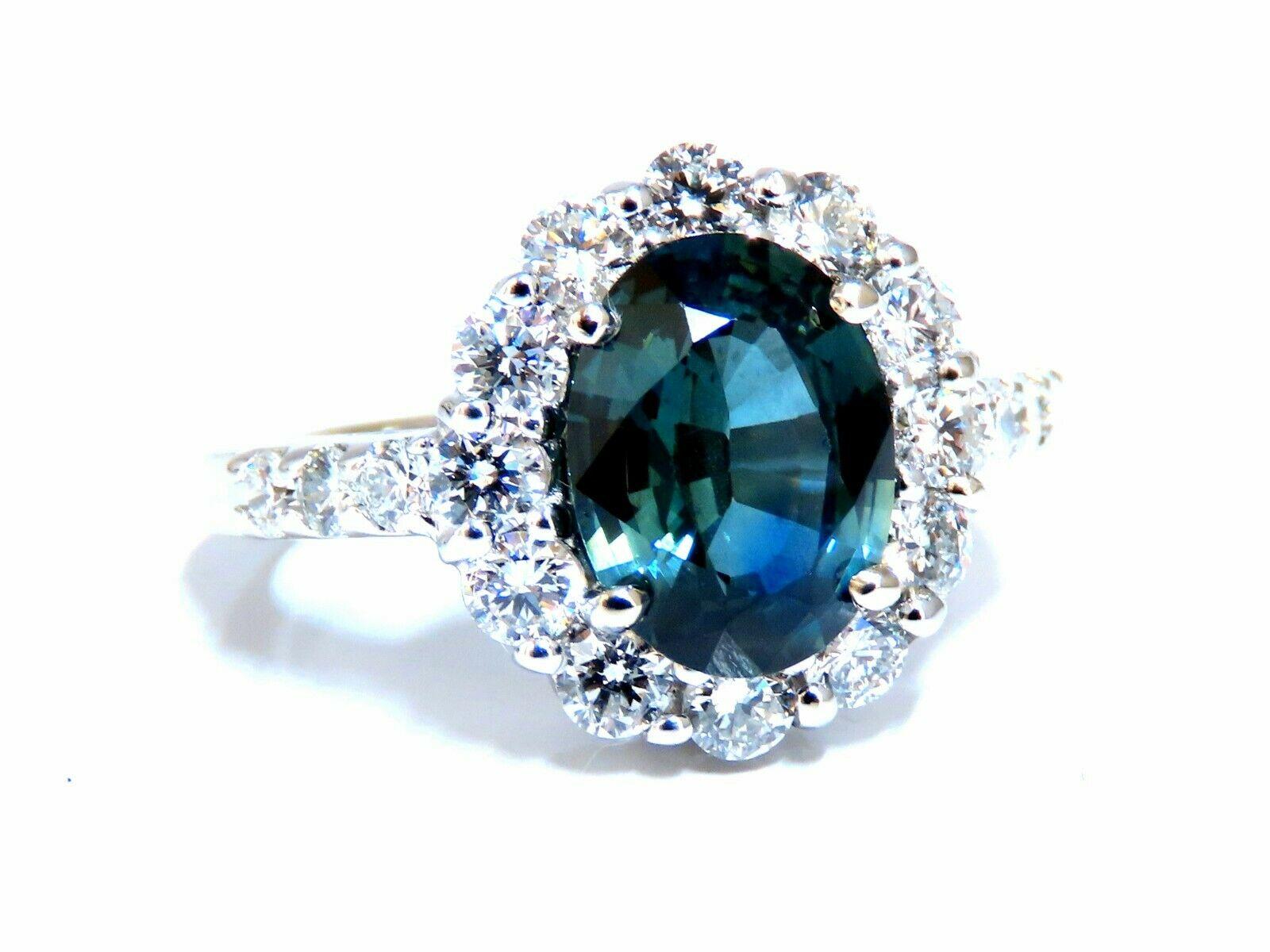 GIA Certified 3.03 Carat Green Blue Sapphire Diamond Ring Fine For Sale 2