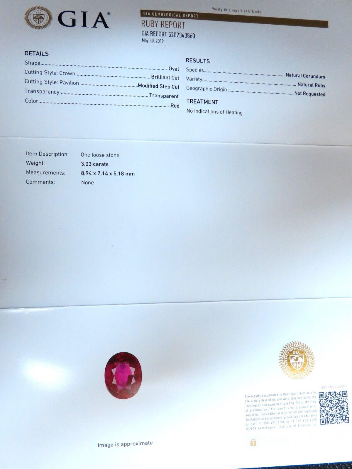 GIA Certified 3.03ct No Heat Natural Ruby Diamond Ring 18kt Classic Halo In New Condition For Sale In New York, NY