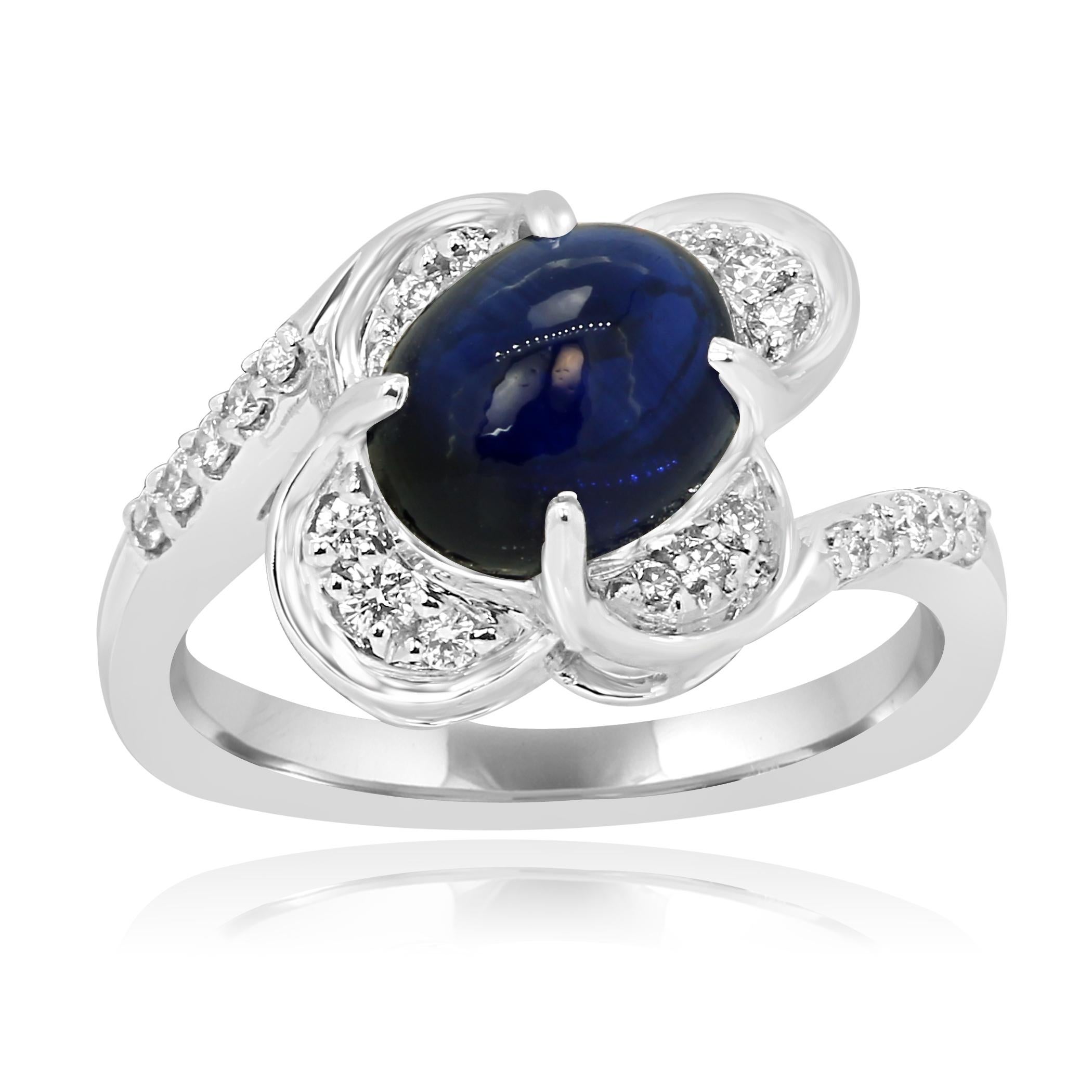 Stunning GIA Certified 3.04 Carat Blue Sapphire Oval Cabochon Heated only Encircled in Halo of Colorless VS-SI Diamonds 0.22 Carat in Gorgeous 14K White Gold Cocktail Fashion Ring. Total Weight 3.26 Carat

Style available in different price ranges.