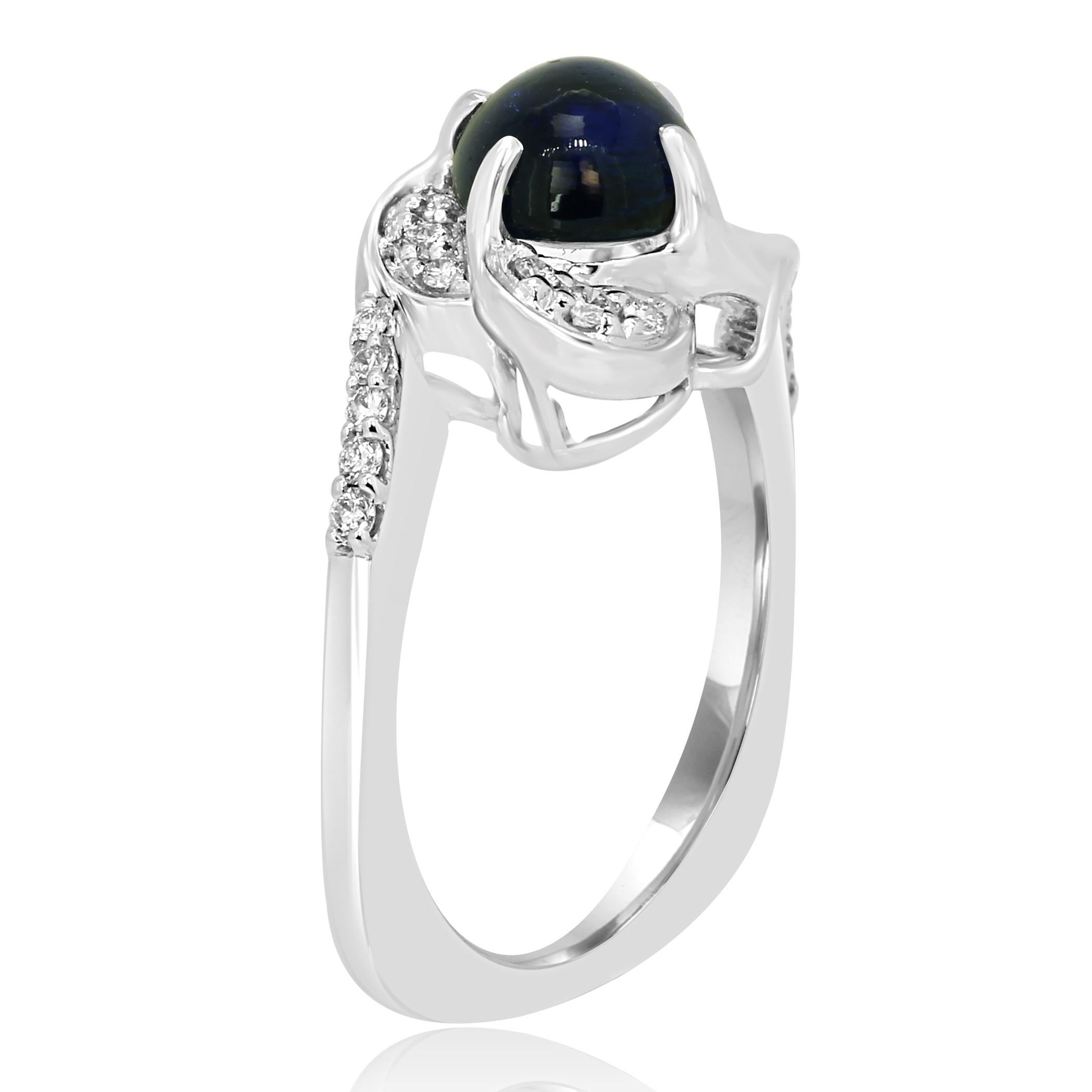 Oval Cut GIA Certified 3.04 Carat Blue Sapphire Cabochon Diamond Halo Gold Cocktail Ring