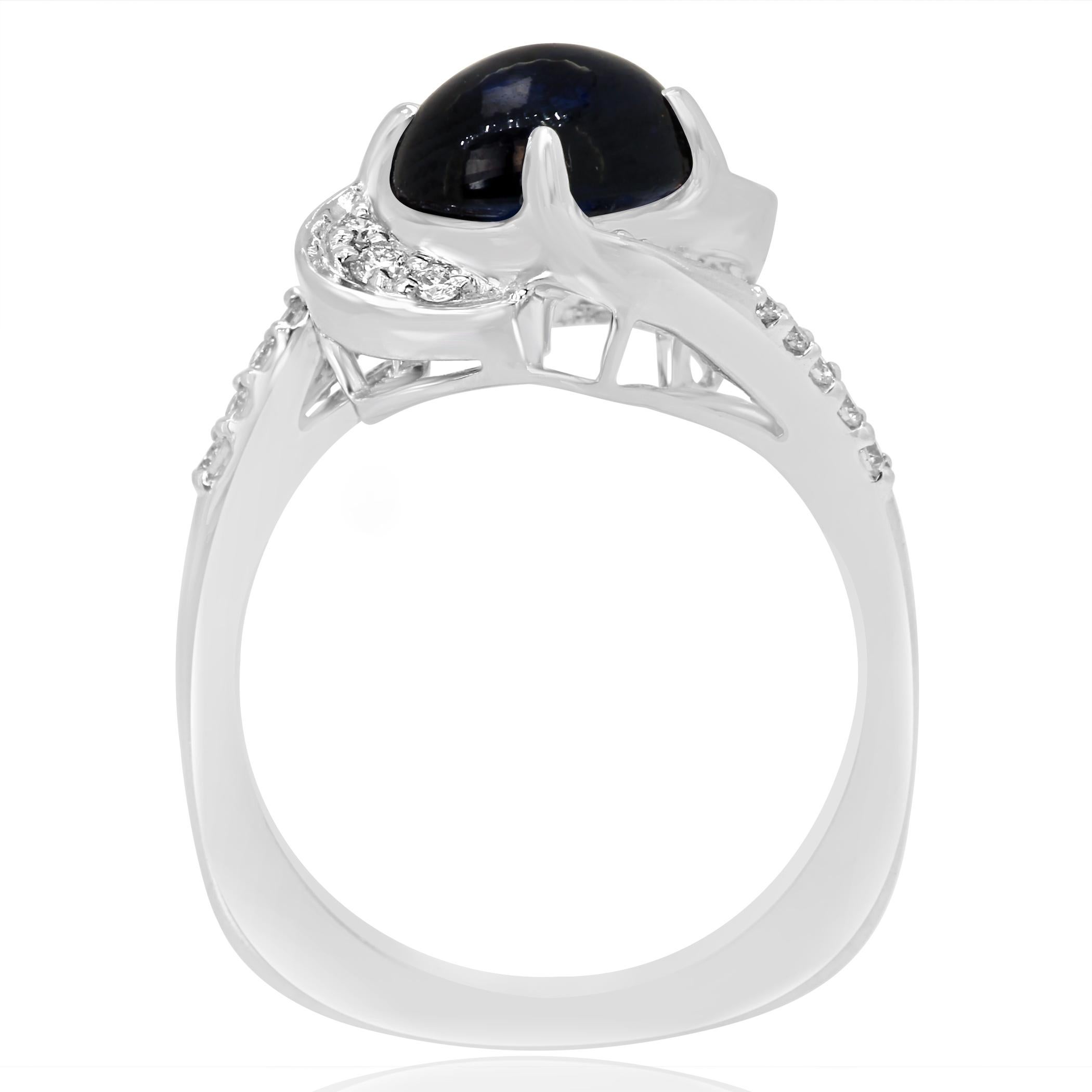 Women's or Men's GIA Certified 3.04 Carat Blue Sapphire Cabochon Diamond Halo Gold Cocktail Ring