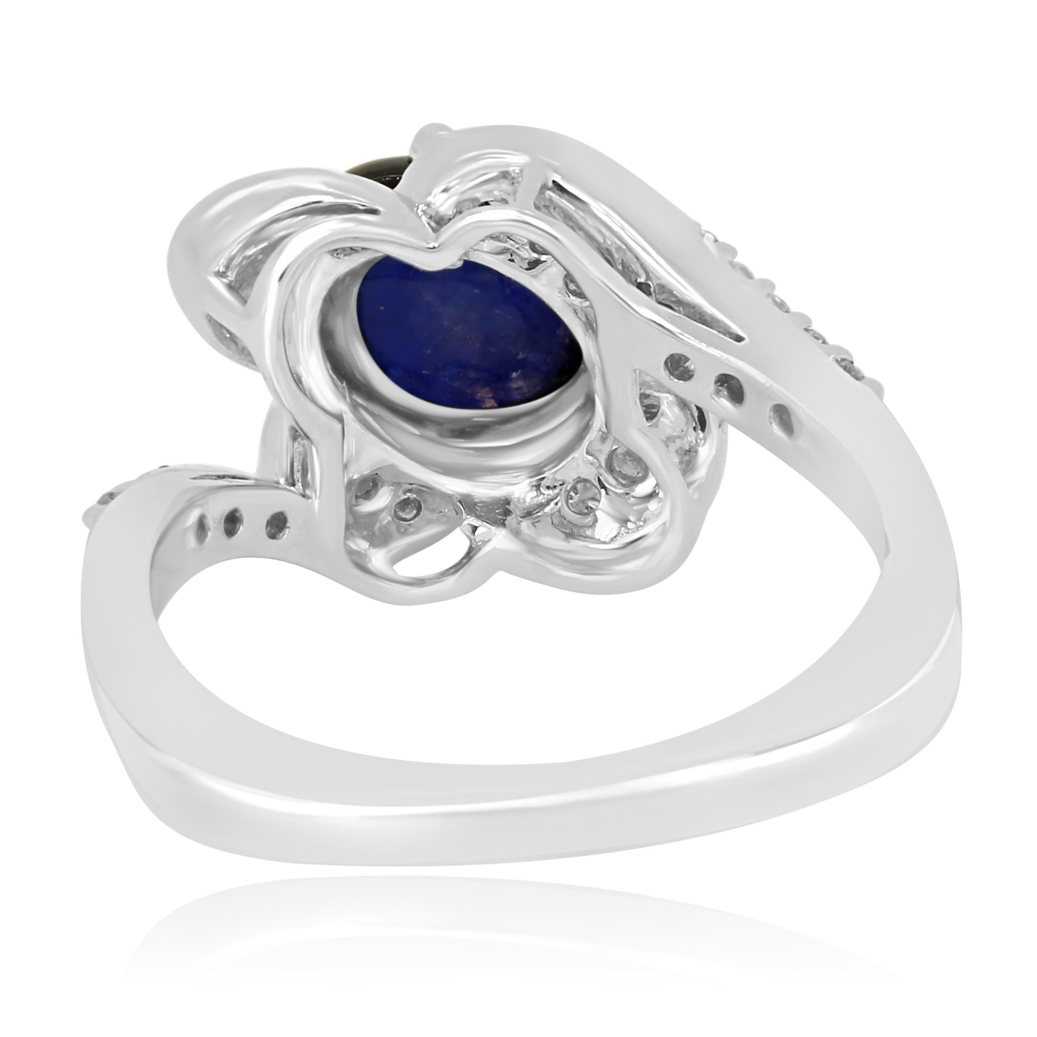 GIA Certified 3.04 Carat Blue Sapphire Cabochon Diamond Halo Gold Cocktail Ring 1