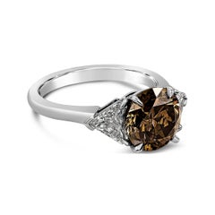 GIA Certified 3.04 Carats Dark Orangey Brown Diamond Three-Stone Engagement Ring