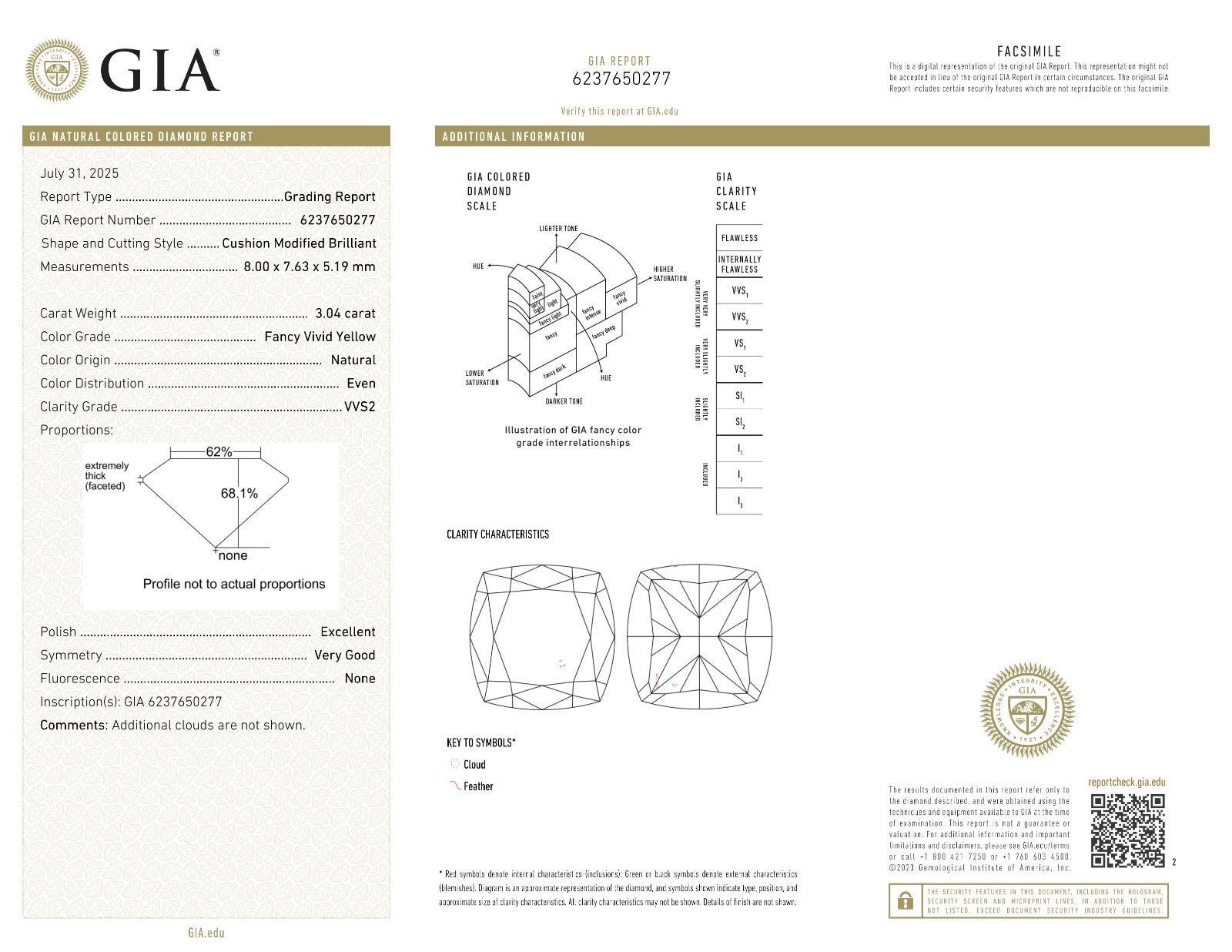 Anello con diamante a cuscino giallo Fancy Vivid Diamonds certificato GIA da 3,04 carati in oro giallo 18 carati e platino con diamanti laterali a taglio Trillion

Questo squisito anello sfoggia un diamante brillante modificato a cuscino Fancy Vivid