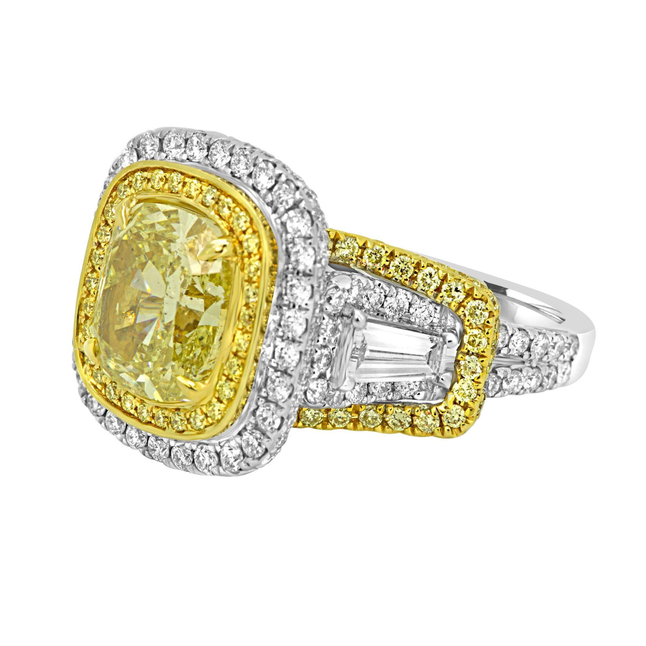 Women's GIA Certified Fancy Yellow Diamond Double Halo Two-Color Gold Bridal Ring