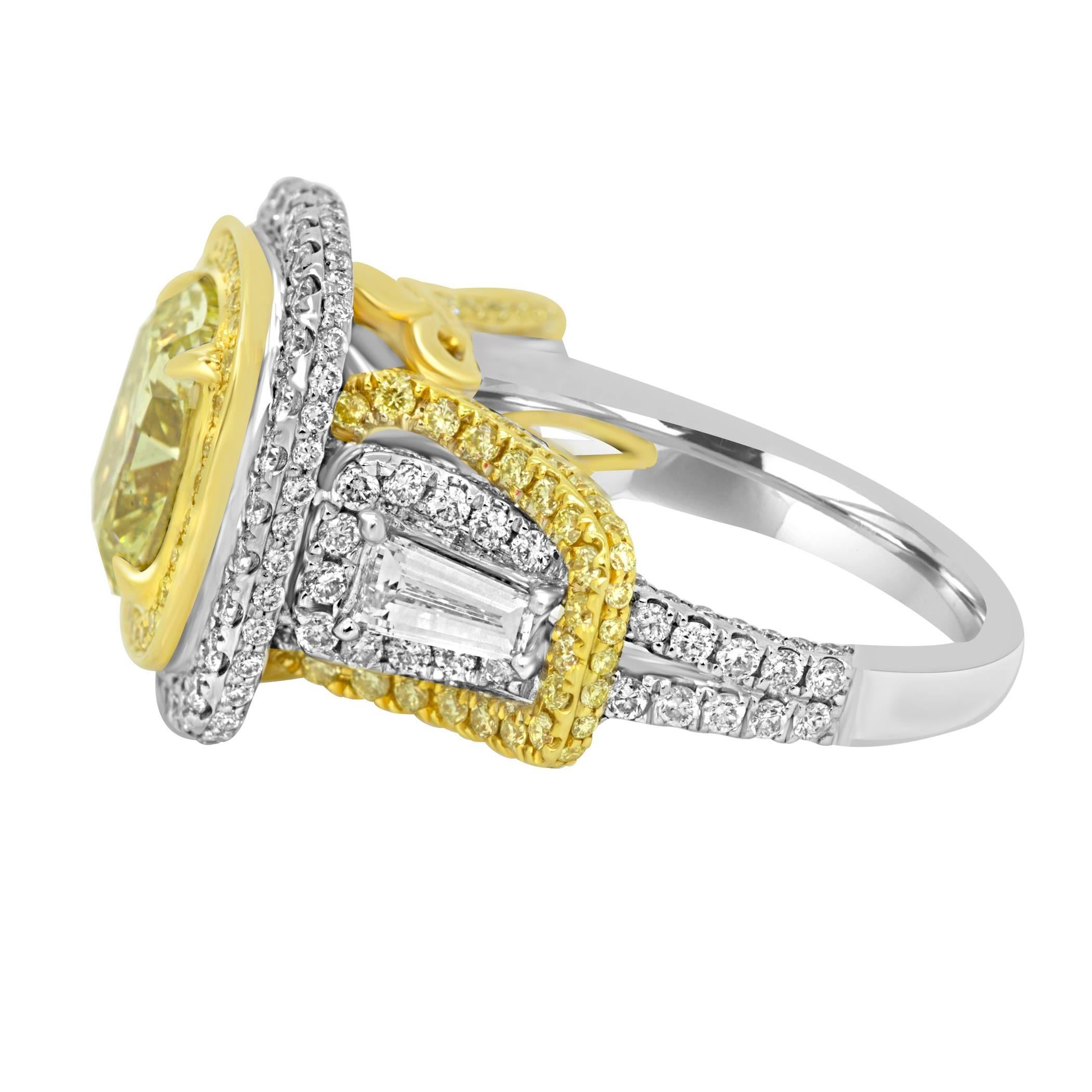 GIA Certified Fancy Yellow Diamond Double Halo Two-Color Gold Bridal Ring 1