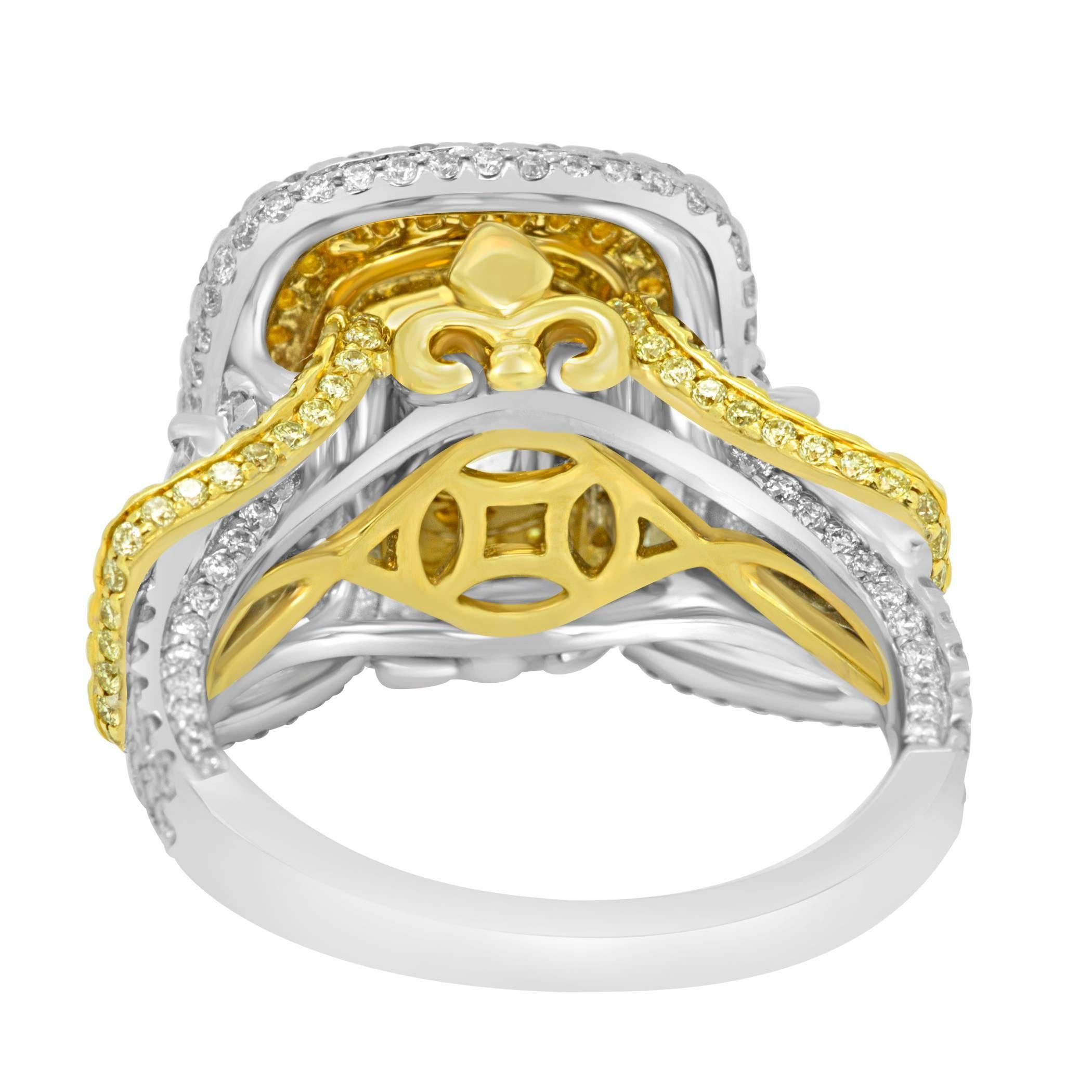 GIA Certified Fancy Yellow Diamond Double Halo Two-Color Gold Bridal Ring 2