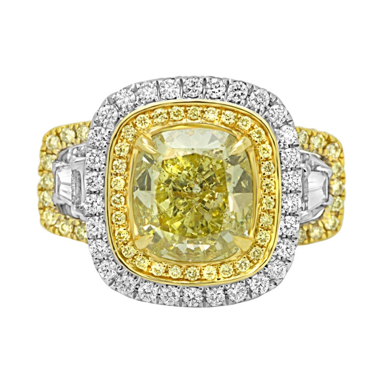GIA Certified Fancy Yellow Diamond Double Halo TwoColor Gold Bridal