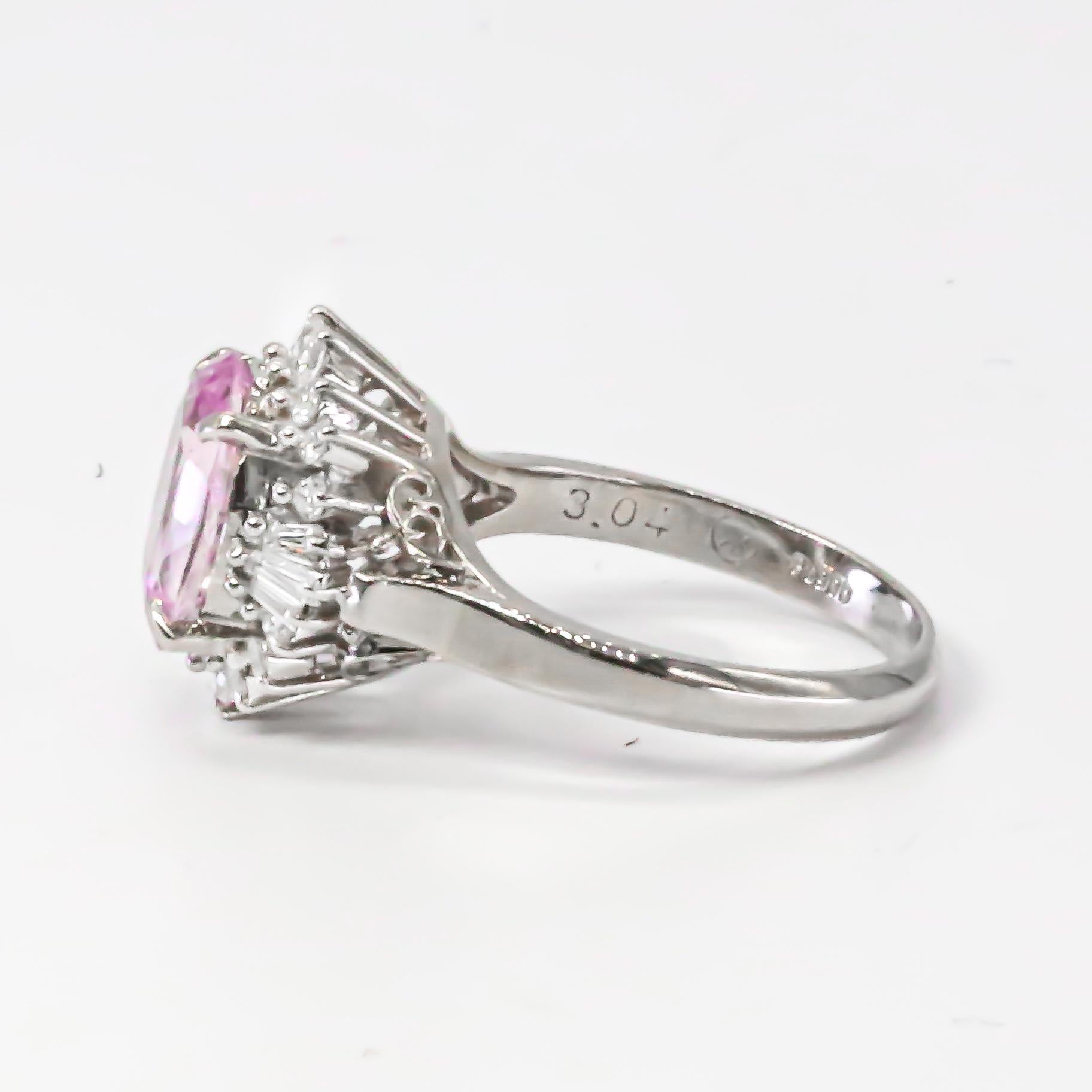 Women's GIA Certified 3.04 Carat Natural Pink Sapphire Ring Set with Diamonds Platinum