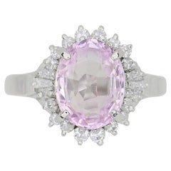 GIA Certified 3.04 Carat Natural Pink Sapphire Ring Set with Diamonds Platinum