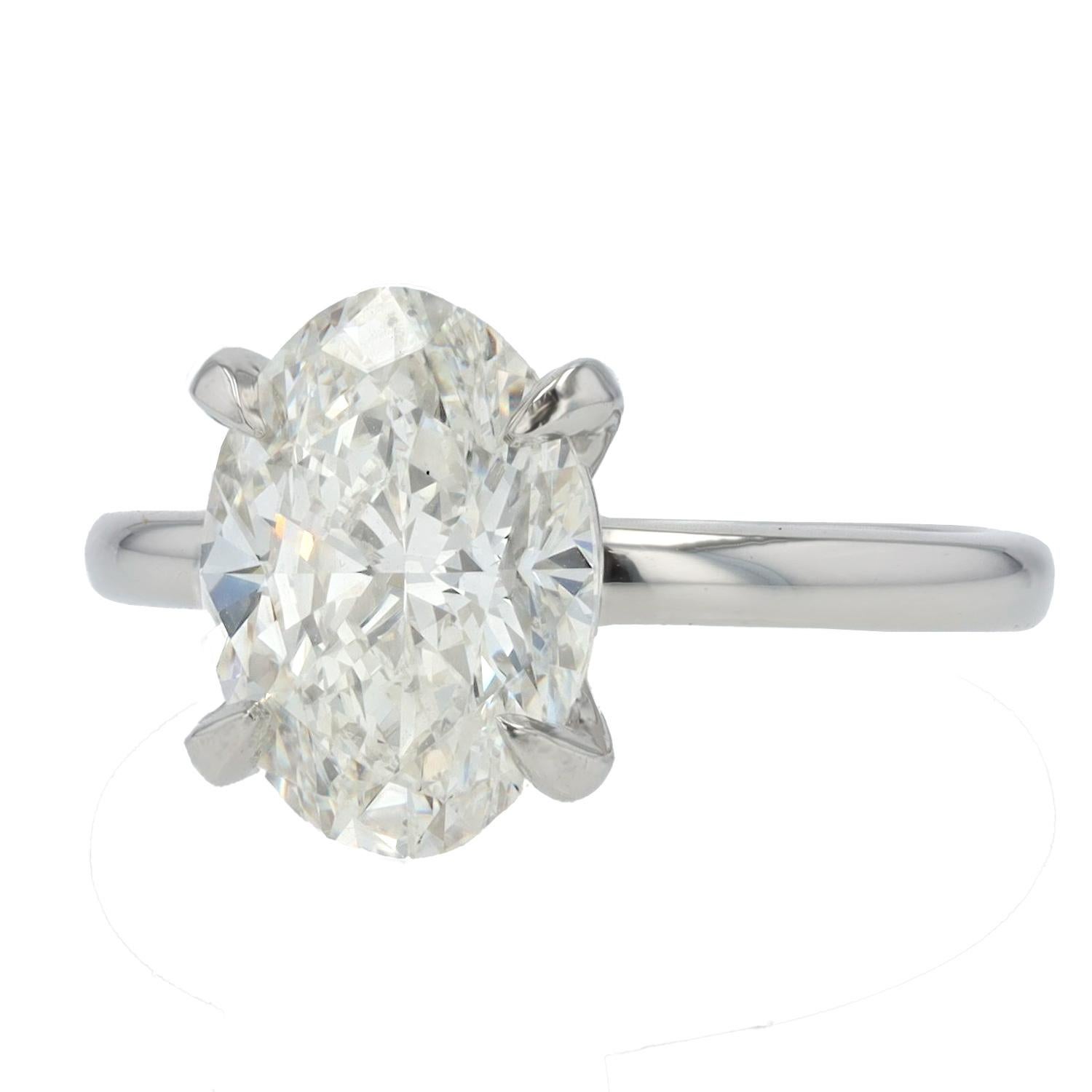 GIA zertifiziert 3,04 Karat Oval Diamant H/SI1 Platin Solitär Verlobungsring (Zeitgenössisch) im Angebot