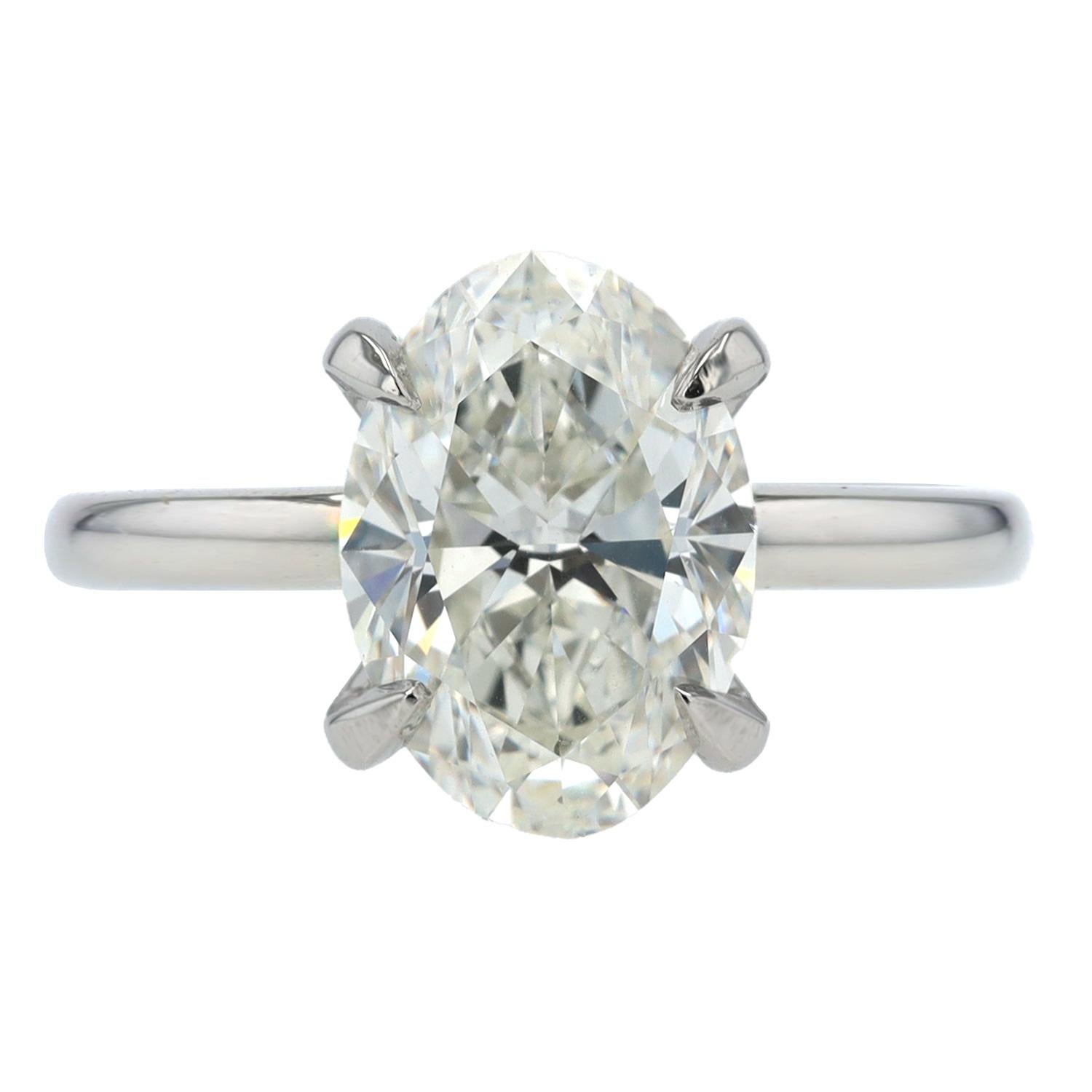 GIA zertifiziert 3,04 Karat Oval Diamant H/SI1 Platin Solitär Verlobungsring im Angebot