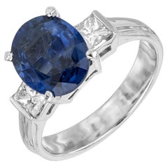 GIA Certified 3.04 Carat Oval Sapphire Diamond Three-Stone Gold Engagement Ring