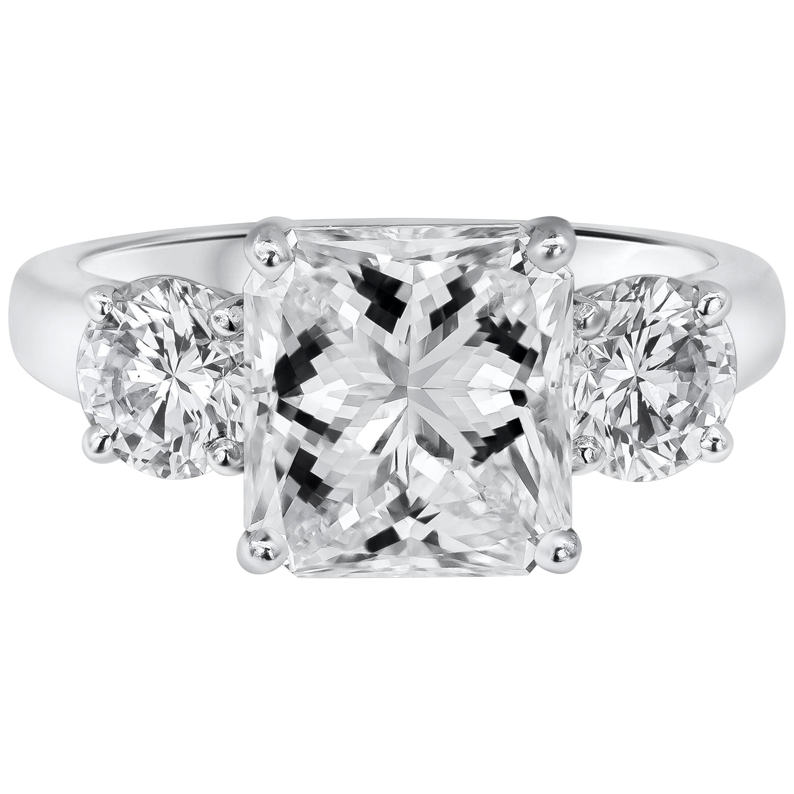 GIA Certified 3.04 Carats Radiant Cut Diamond Three Stone Engagement Ring