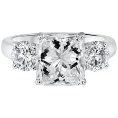 GIA Certified 3.04 Carats Radiant Cut Diamond Three-Stone Engagement Ring