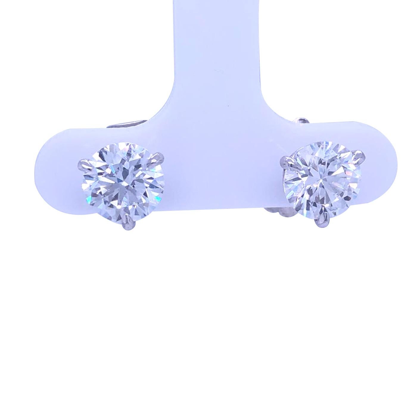 GIA Certified 3.04 Carat Round Cut VS2 14 Karat White Gold Diamond Stud Earrings 2