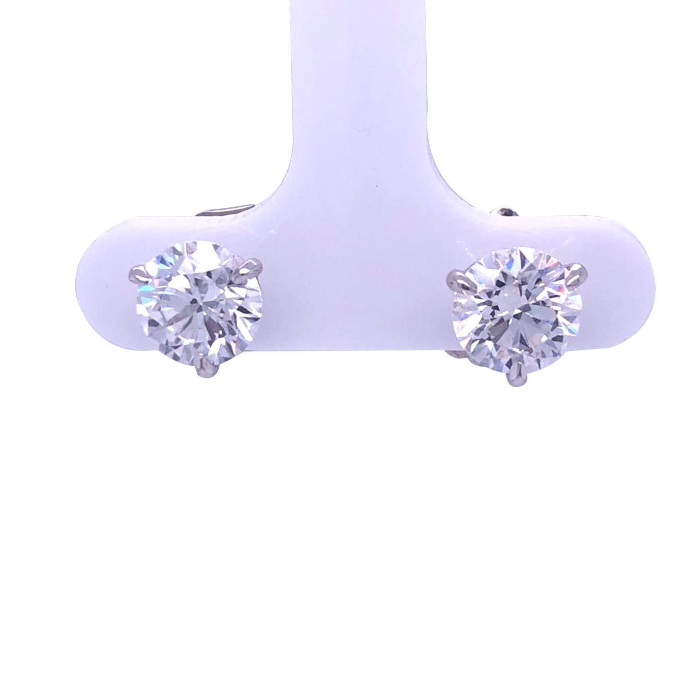 GIA Certified 3.04 Carat Round Cut VS2 14 Karat White Gold Diamond Stud Earrings 3