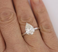 GIA Certified 3.40 I/SI2 Pear Cut Diamond Solitaire 18K White Gold Ring