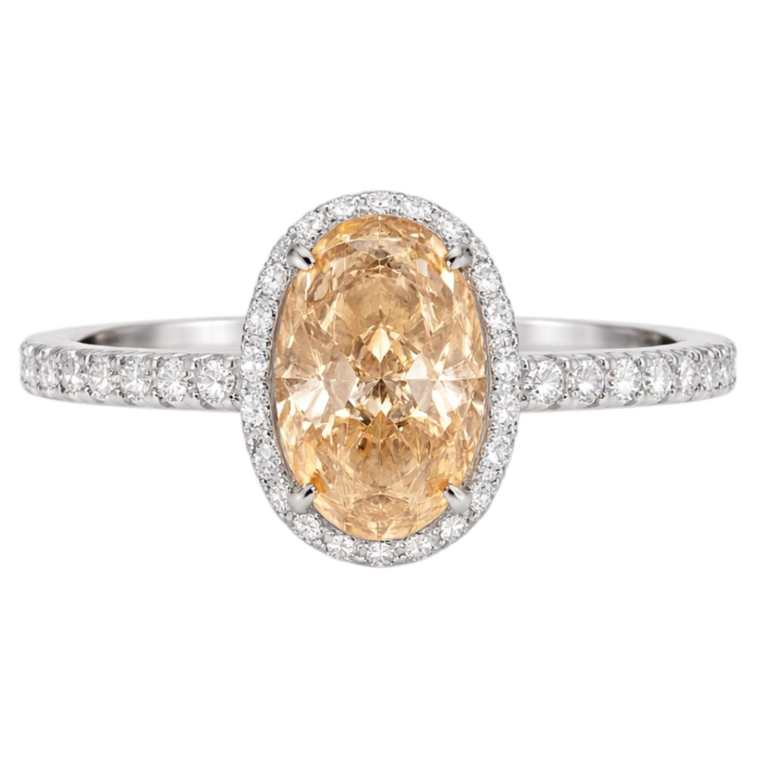 GIA Certified 3.04ct Natural Oval Brown Diamond Halo Cocktail Diamond Gold Ring