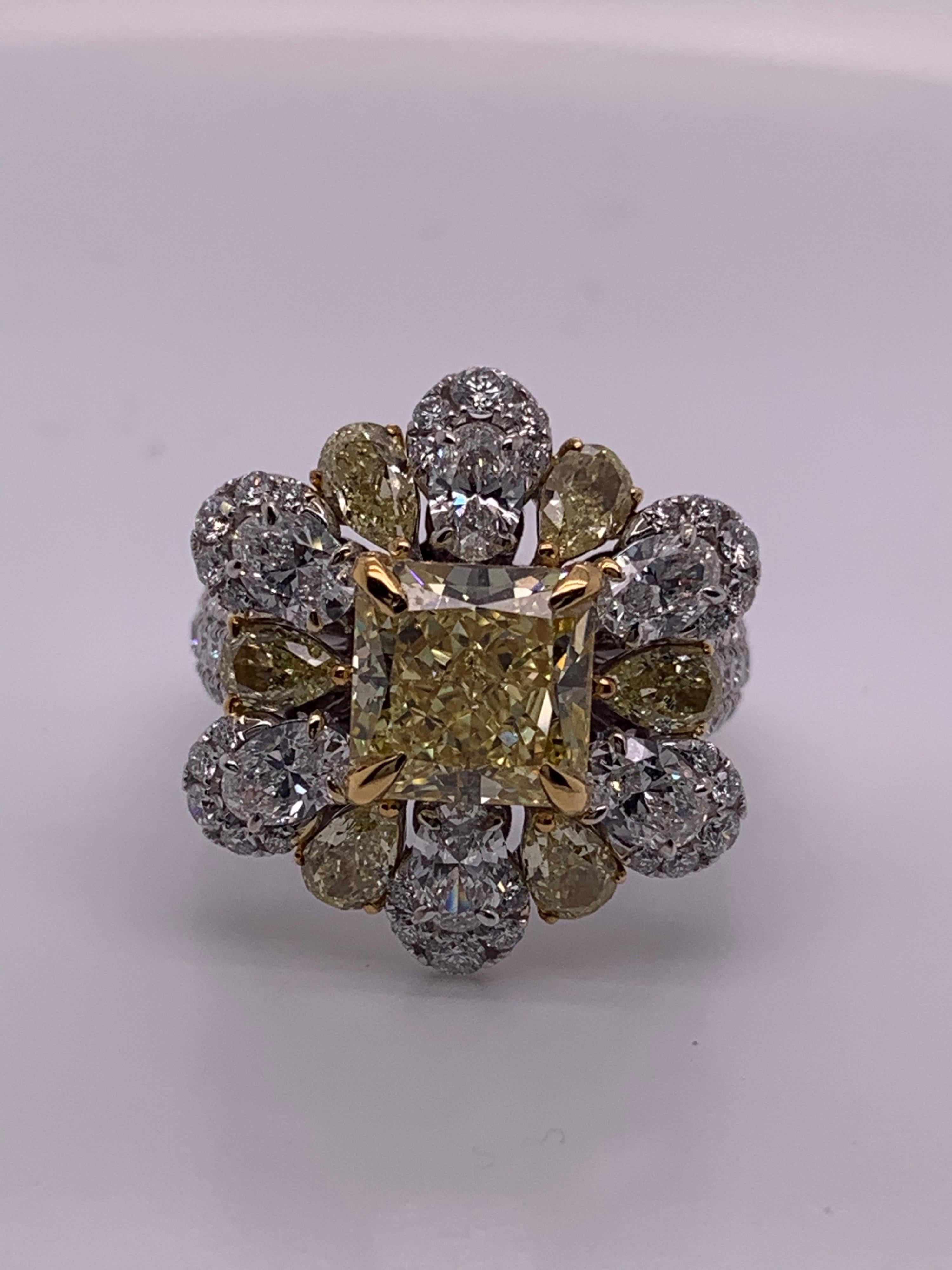 GIA Certified 3.05 Carat Center Fancy Intense Yellow IF Clarity Diamond Ring In New Condition In Trumbull, CT