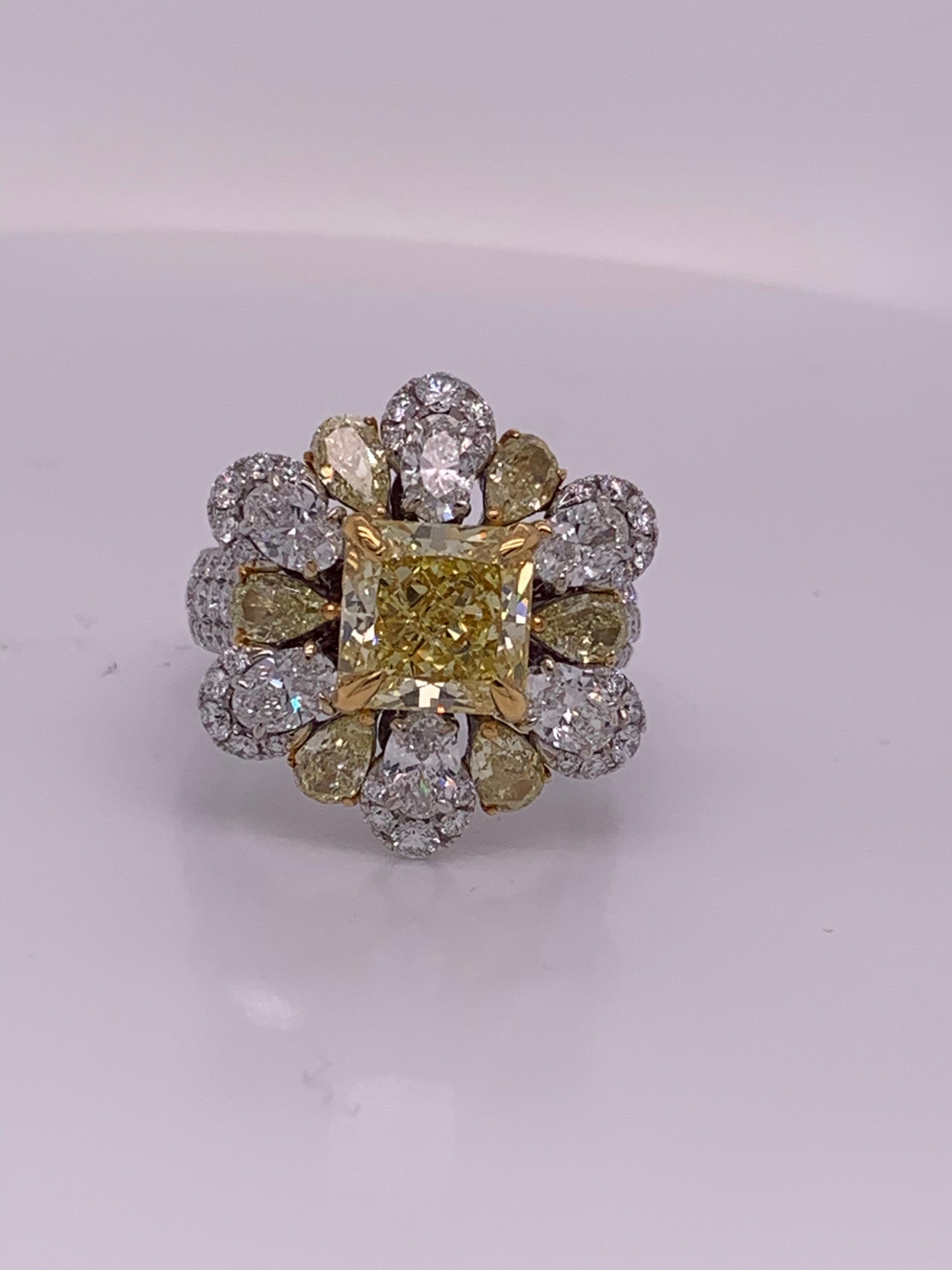 Women's GIA Certified 3.05 Carat Center Fancy Intense Yellow IF Clarity Diamond Ring