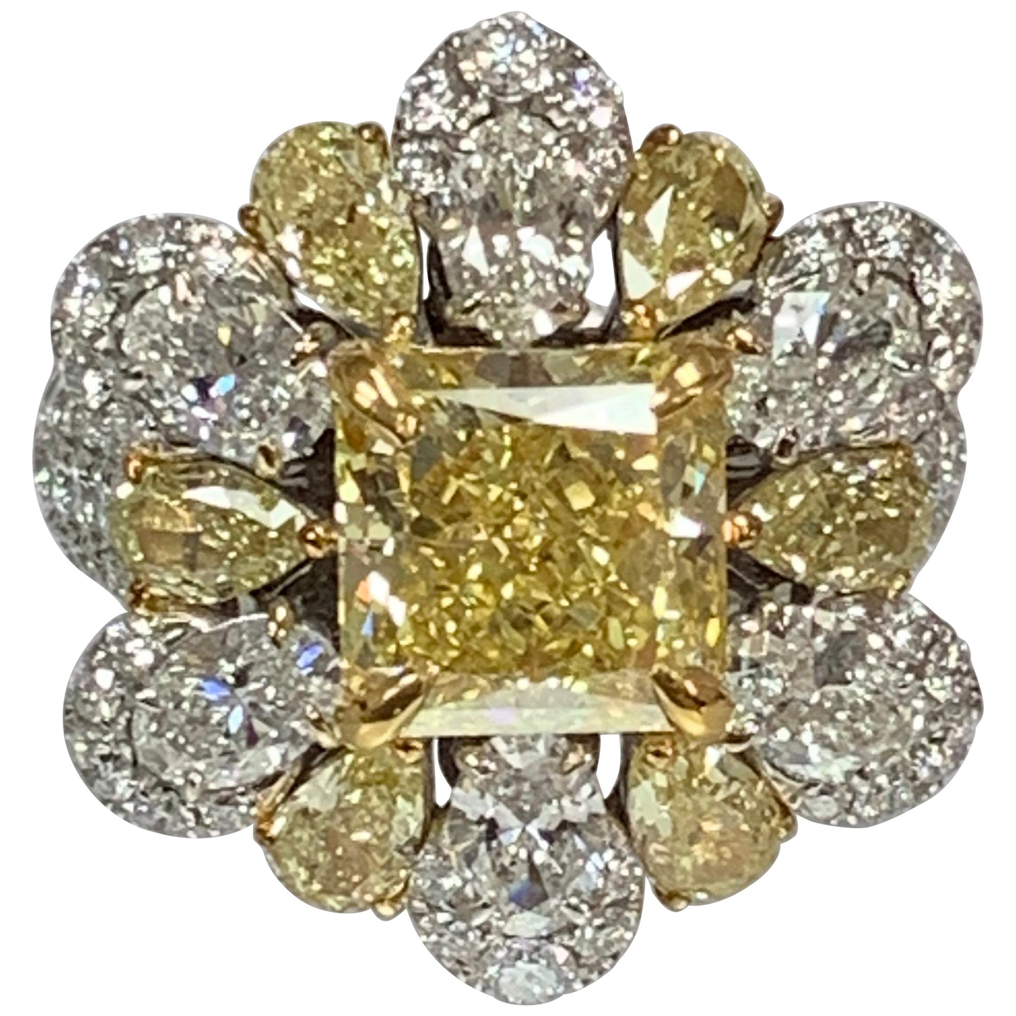 GIA Certified 3.05 Carat Center Fancy Intense Yellow IF Clarity Diamond Ring