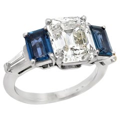 GIA Certified 3.05 Carat Emerald Cut Diamond and Sapphire Ring