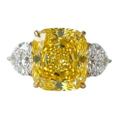 GIA Certified 3.05 Carat Fancy Intense Yellow Diamond Platinum Ring