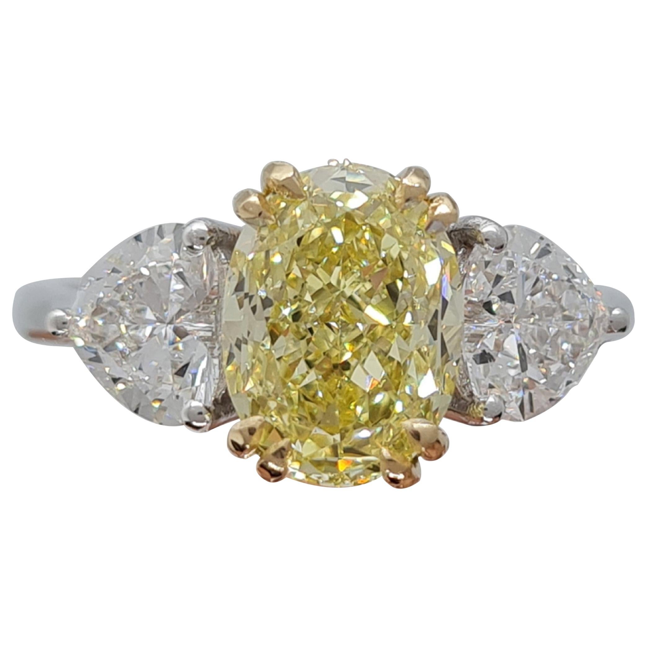 GIA Certified 2 Carat Internally Flawless Fancy Ligh Yellow Oval Diamond Ring
