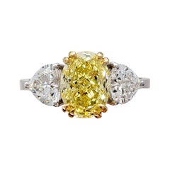 GIA Certified 3.05 Carat Internally Flawless Fancy Yellow Oval Diamond Ring